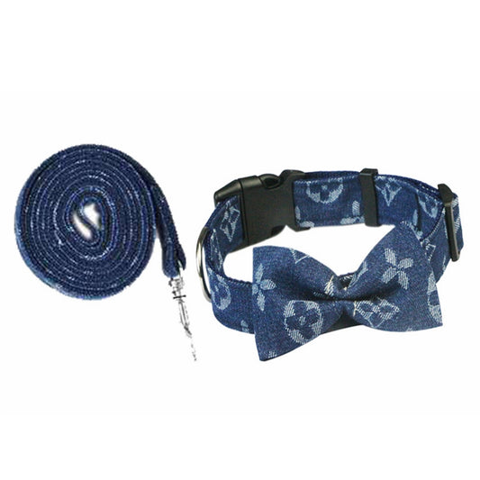 Louis Vuitton Denim Bow Tie Collar and Lead Set for Dogs, Chewie V By Furrfetch